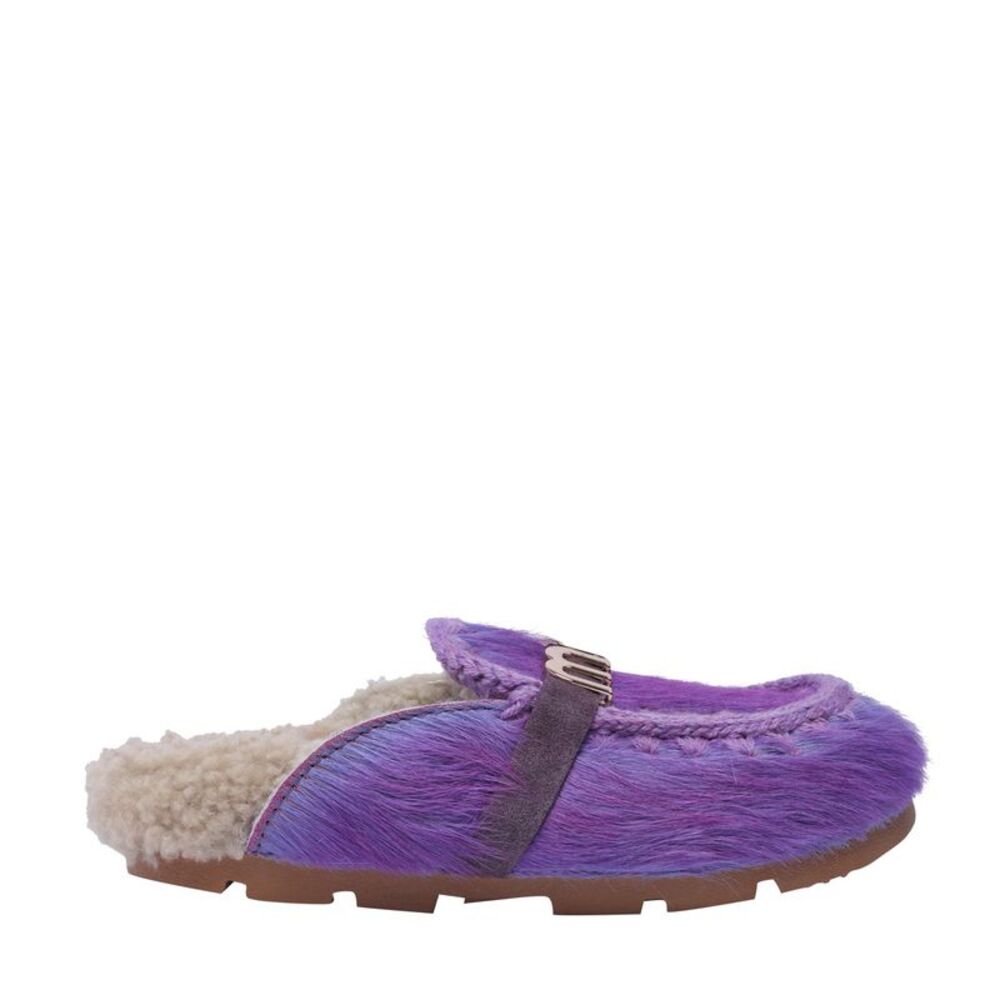 Mou Women Long Hair Ponyskin Winter Bio Slides